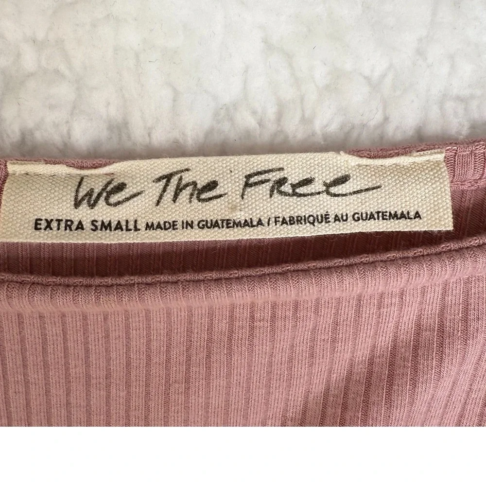 We The Free Free People Puff Sleeve Ribbed Square Neck Top XS Mauve Pink